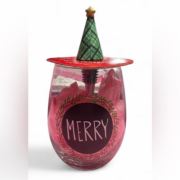 HOLIDAY TIME 19oz STEMLESS WINEGLASS & BOTTLE STOPPER SET - Picture 1 of 3